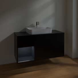 Тумба под раковину Villeroy & Boch Finion 120х50,1 см с подсветкой МДФ черный матовый лак/стекло черное матовое F412HGPD