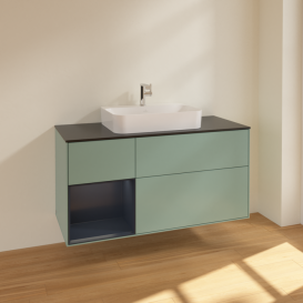 Тумба под раковину Villeroy & Boch Finion 120х50,1 см с подсветкой МДФ оливковый матовый лак/стекло черное матовое F412HGGM