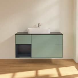 Тумба под раковину Villeroy & Boch Finion 120х50,1 см с подсветкой МДФ оливковый матовый лак/стекло черное матовое F412HGGM