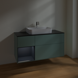 Тумба под раковину Villeroy & Boch Finion 120х50,1 см с подсветкой МДФ оливковый матовый лак/стекло черное матовое F412HGGM