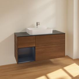 Тумба под раковину Villeroy & Boch Finion 120х50,1 см с подсветкой МДФ шпон грецкого ореха/стекло черное матовое F412HGGN