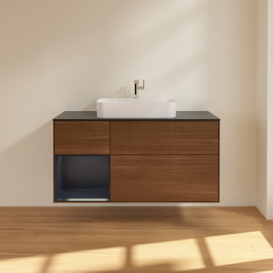 Тумба под раковину Villeroy & Boch Finion 120х50,1 см с подсветкой МДФ шпон грецкого ореха/стекло черное матовое F412HGGN