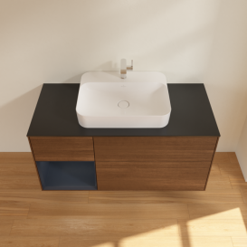 Тумба под раковину Villeroy & Boch Finion 120х50,1 см с подсветкой МДФ шпон грецкого ореха/стекло черное матовое F412HGGN