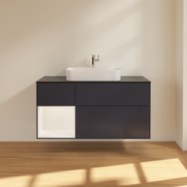 Тумба под раковину Villeroy & Boch Finion 120х50,1 см с подсветкой МДФ темно-синий матовый лак/стекло черное матовое F412MTHG