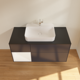 Тумба под раковину Villeroy & Boch Finion 120х50,1 см с подсветкой МДФ темно-синий матовый лак/стекло черное матовое F412MTHG