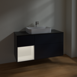 Тумба под раковину Villeroy & Boch Finion 120х50,1 см с подсветкой МДФ темно-синий матовый лак/стекло черное матовое F412MTHG