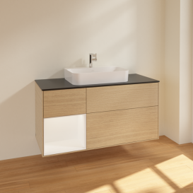 Тумба під раковину Villeroy & Boch Finion 120х50,1 см із підсвічуванням МДФ шпон дуба/скло чорне матове F412MTPC