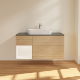 Тумба під раковину Villeroy & Boch Finion 120х50,1 см із підсвічуванням МДФ шпон дуба/скло чорне матове F412MTPC