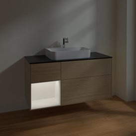 Тумба під раковину Villeroy & Boch Finion 120х50,1 см із підсвічуванням МДФ шпон дуба/скло чорне матове F412MTPC