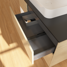 Тумба під раковину Villeroy & Boch Finion 120х50,1 см із підсвічуванням МДФ шпон дуба/скло чорне матове F412MTPC