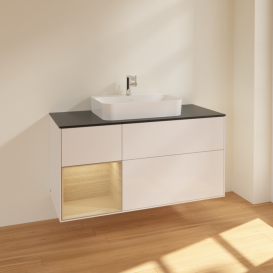 Тумба под раковину Villeroy & Boch Finion 120х50,1 см с подсветкой МДФ глянцевый белый лак/стекло черное матовое F412PCGF