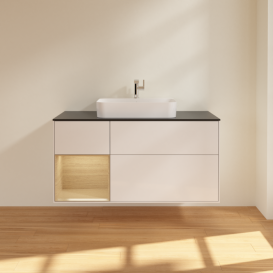 Тумба под раковину Villeroy & Boch Finion 120х50,1 см с подсветкой МДФ глянцевый белый лак/стекло черное матовое F412PCGF