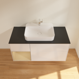 Тумба под раковину Villeroy & Boch Finion 120х50,1 см с подсветкой МДФ глянцевый белый лак/стекло черное матовое F412PCGF