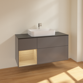 Тумба под раковину Villeroy & Boch Finion 120х50,1 см с подсветкой МДФ антрацит матовый лак/стекло черное матовое F412PCGK