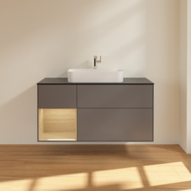 Тумба под раковину Villeroy & Boch Finion 120х50,1 см с подсветкой МДФ антрацит матовый лак/стекло черное матовое F412PCGK