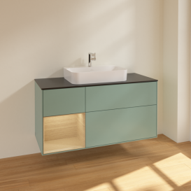 Тумба под раковину Villeroy & Boch Finion 120х50,1 см с подсветкой МДФ оливковый матовый лак/стекло черное матовое F412PCGM