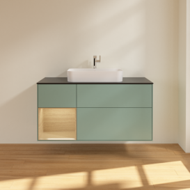 Тумба под раковину Villeroy & Boch Finion 120х50,1 см с подсветкой МДФ оливковый матовый лак/стекло черное матовое F412PCGM