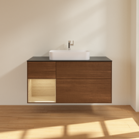 Тумба под раковину Villeroy & Boch Finion 120х50,1 см с подсветкой МДФ шпон грецкого ореха/стекло черное матовое F412PCGN