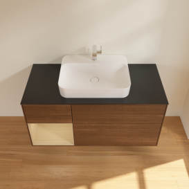 Тумба под раковину Villeroy & Boch Finion 120х50,1 см с подсветкой МДФ шпон грецкого ореха/стекло черное матовое F412PCGN