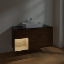 Тумба под раковину Villeroy & Boch Finion 120х50,1 см с подсветкой МДФ шпон грецкого ореха/стекло черное матовое F412PCGN