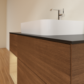 Тумба под раковину Villeroy & Boch Finion 120х50,1 см с подсветкой МДФ шпон грецкого ореха/стекло черное матовое F412PCGN