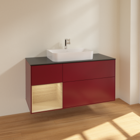 Тумба под раковину Villeroy & Boch Finion 120х50,1 см с подсветкой МДФ пион матовый лак/стекло черное матовое F412PCHB