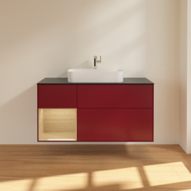 Тумба под раковину Villeroy & Boch Finion 120х50,1 см с подсветкой МДФ пион матовый лак/стекло черное матовое F412PCHB