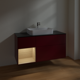 Тумба под раковину Villeroy & Boch Finion 120х50,1 см с подсветкой МДФ пион матовый лак/стекло черное матовое F412PCHB