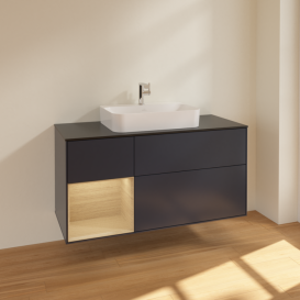 Тумба под раковину Villeroy & Boch Finion 120х50,1 см с подсветкой МДФ темно-синий матовый лак/стекло черное матовое F412PCHG