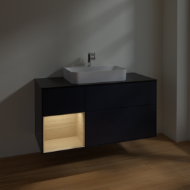 Тумба под раковину Villeroy & Boch Finion 120х50,1 см с подсветкой МДФ темно-синий матовый лак/стекло черное матовое F412PCHG