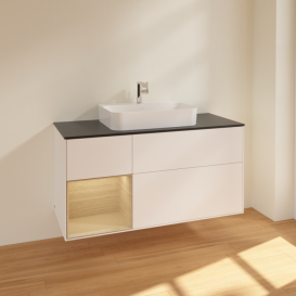 Тумба под раковину Villeroy & Boch Finion 120х50,1 см с подсветкой МДФ белый матовый лак/стекло черное матовое F412PCMT