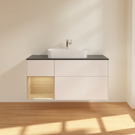 Тумба под раковину Villeroy & Boch Finion 120х50,1 см с подсветкой МДФ белый матовый лак/стекло черное матовое F412PCMT