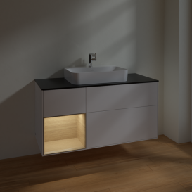 Тумба под раковину Villeroy & Boch Finion 120х50,1 см с подсветкой МДФ белый матовый лак/стекло черное матовое F412PCMT