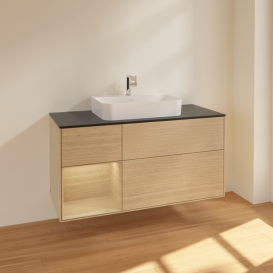 Тумба под раковину Villeroy & Boch Finion 120х50,1 см с подсветкой МДФ шпон дуба/стекло черное матовое F412PCPC