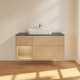 Тумба под раковину Villeroy & Boch Finion 120х50,1 см с подсветкой МДФ шпон дуба/стекло черное матовое F412PCPC