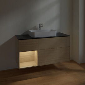 Тумба под раковину Villeroy & Boch Finion 120х50,1 см с подсветкой МДФ шпон дуба/стекло черное матовое F412PCPC