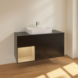 Тумба под раковину Villeroy & Boch Finion 120х50,1 см с подсветкой МДФ черный матовый лак/стекло черное матовое F412PCPD