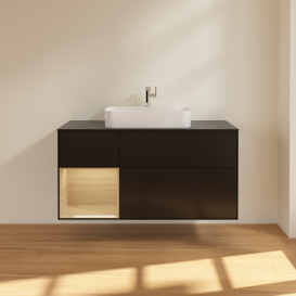 Тумба под раковину Villeroy & Boch Finion 120х50,1 см с подсветкой МДФ черный матовый лак/стекло черное матовое F412PCPD