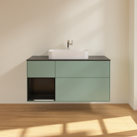 Тумба под раковину Villeroy & Boch Finion 120х50,1 см с подсветкой МДФ оливковый матовый лак/стекло черное матовое F412PDGM