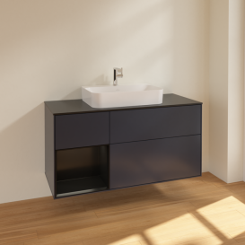 Тумба под раковину Villeroy & Boch Finion 120х50,1 см с подсветкой МДФ темно-синий матовый лак/стекло черное матовое F412PDHG