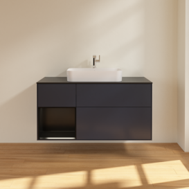 Тумба под раковину Villeroy & Boch Finion 120х50,1 см с подсветкой МДФ темно-синий матовый лак/стекло черное матовое F412PDHG
