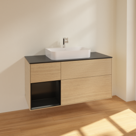 Тумба под раковину Villeroy & Boch Finion 120х50,1 см с подсветкой МДФ шпон дуба/стекло черное матовое F412PDPC