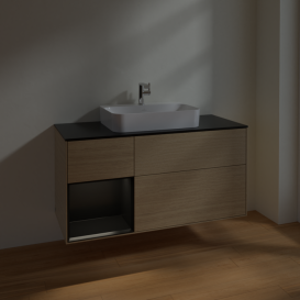 Тумба под раковину Villeroy & Boch Finion 120х50,1 см с подсветкой МДФ шпон дуба/стекло черное матовое F412PDPC