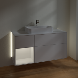 Тумба под раковину Villeroy & Boch Finion 120х50,1 см с подсветкой МДФ глянцевый белый лак/стекло белое матовое G411GFGF
