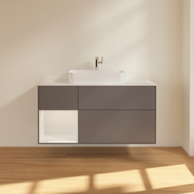Тумба под раковину Villeroy & Boch Finion 120х50,1 см с подсветкой МДФ антрацит матовый лак/стекло белое матовое G411GFGK