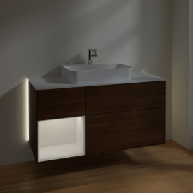 Тумба под раковину Villeroy & Boch Finion 120х50,1 см с подсветкой МДФ шпон грецкого ореха/стекло белое матовое G411GFGN