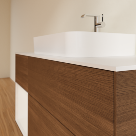 Тумба под раковину Villeroy & Boch Finion 120х50,1 см с подсветкой МДФ шпон грецкого ореха/стекло белое матовое G411GFGN