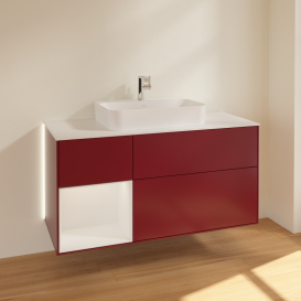 Тумба под раковину Villeroy & Boch Finion 120х50,1 см с подсветкой МДФ пион матовый лак/стекло белое матовое G411GFHB