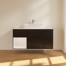 Тумба под раковину Villeroy & Boch Finion 120х50,1 см с подсветкой МДФ черный матовый лак/стекло белое матовое G411GFPD