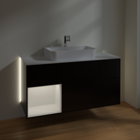 Тумба под раковину Villeroy & Boch Finion 120х50,1 см с подсветкой МДФ черный матовый лак/стекло белое матовое G411GFPD